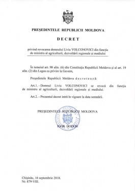 Igor Dodon a semnat decretele cu privire la demiterea a doi miniștri din actualul Guvern 