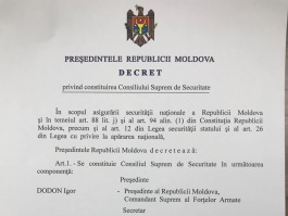 Президент подписал Указ об определении состава Высшего Совета Безопасности Республики Молдова