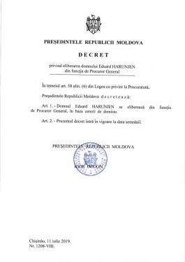 Președintele Igor Dodon a semnat decretul de eliberare din funcție a Procurorului General