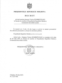 Игорь Додон подписал указ о назначении Виорики Думбрэвяну на должность советника Президента Республики Молдова