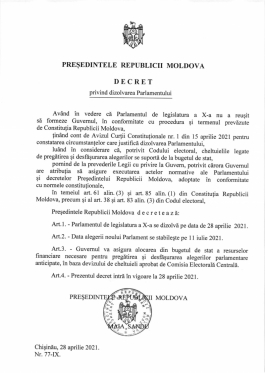 Statement by the President of the Republic of Moldova, Maia Sandu, on signing the decree to dissolve the Parliament