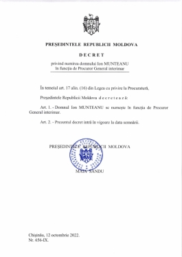 Șefa statului a semnat decretul de numire a noului Procuror General interimar
