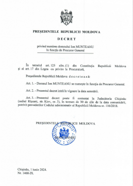 Глава государства подписала Указ о назначении нового Генерального прокурора Республики Молдова